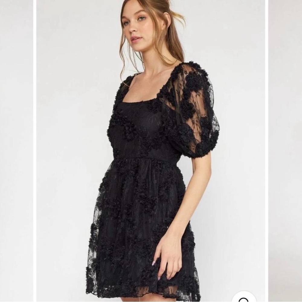 Entro Black Floral Lace Mini Dress